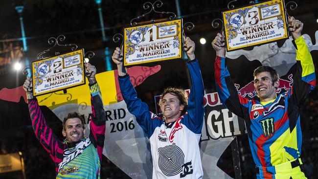 Clinton Moore, left, is a freestyle motocross star. Picture: Joerg Mitter/Red Bull Content Pool