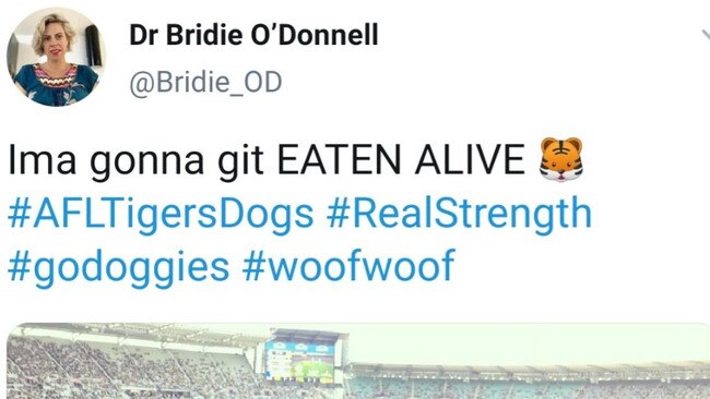 Bridie O'Donnell’s tweet at a Bulldogs-Tigers game.