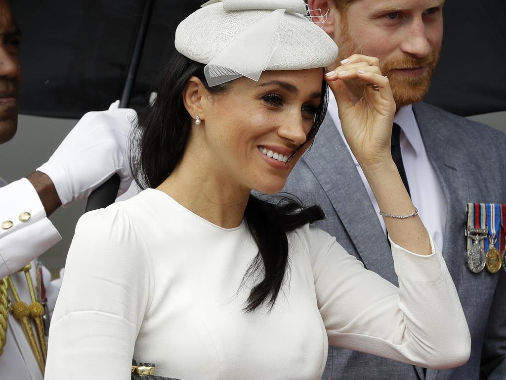 The Duchess’s earrings were a gift from the Queen and the bracelet she wore was given to her by Prince Charles. Picture: Kirsty Wigglesworth/AP