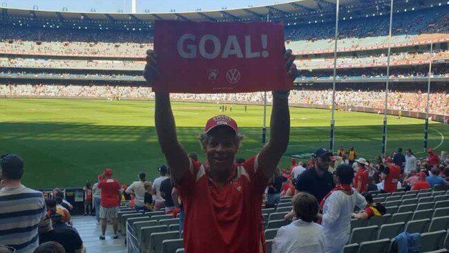 Hank Foster cheers on his beloved Swans at the MCG last weekend