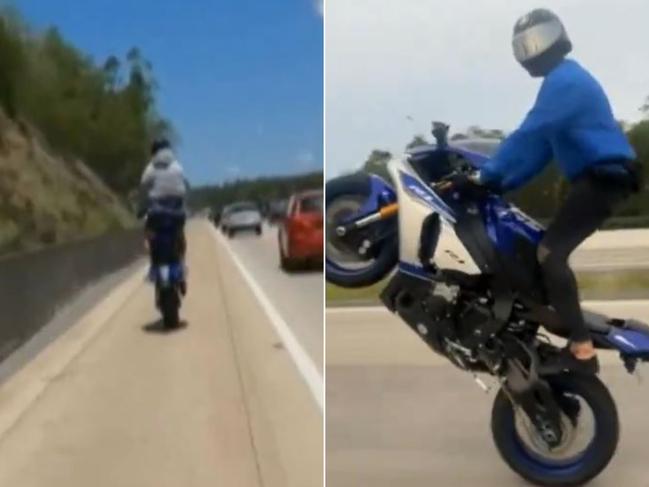 Still from a video showing a motorbike being driven at high speed on the M1. Picture: Nine Gold Coast News.