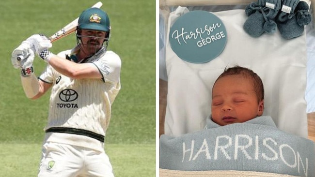 Travis Head and his new baby boy. Photos: Getty Images/Instagram