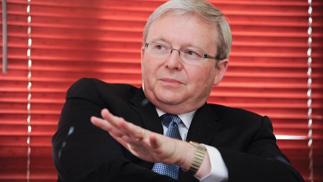 Kevin Rudd at the Australian embassy in Beijing yesterday, where he urged Australian business to harness China's growing economy. Picture: Sabrie Gilles