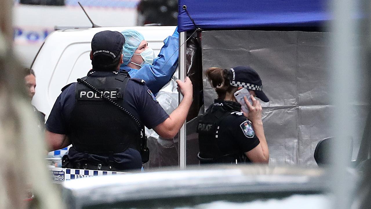 Forensic police at the shooting on Mary Street in front of the Westin hotel, Brisbane. Photographer: Liam Kidston.