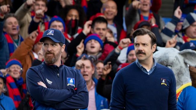 Brendan Hunt and Jason Sudeikis in a scene from Ted Lasso.