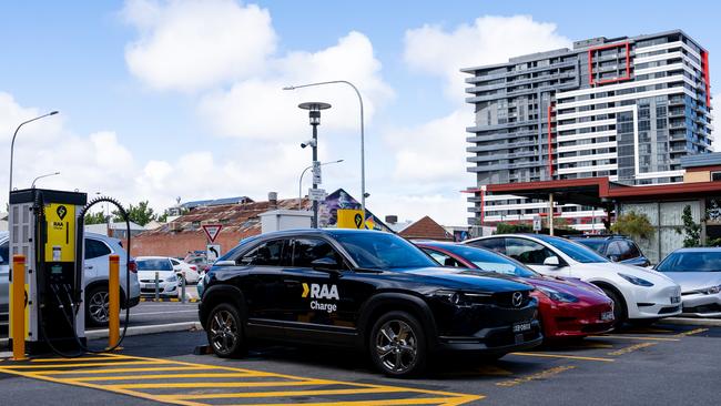 The RAA electric vehicle charging station at Franklin St in the Adelaide CBD.