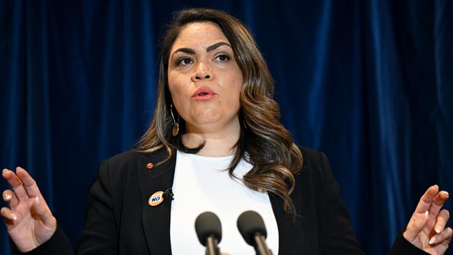 Shadow Minister for Indigenous Australians Jacinta Nampijinpa Price addresses the National Press Club in Canberra, Thursday, September 14, 2023. (AAP Image/Lukas Coch) NO ARCHIVING