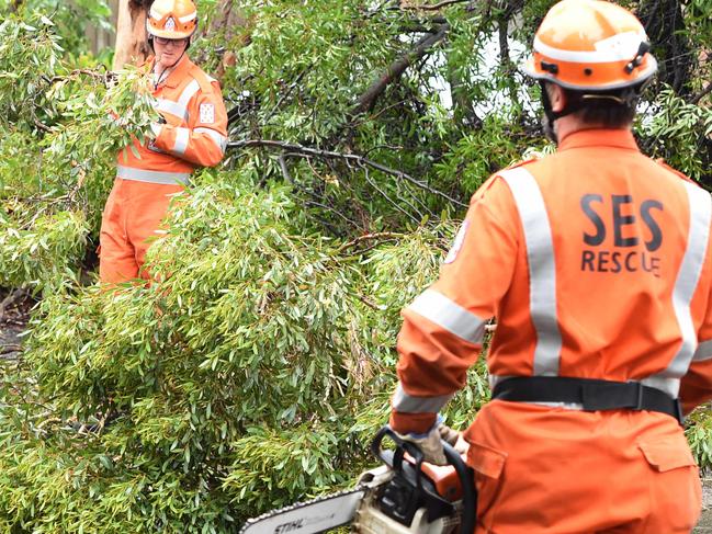 SES volunteer crews at work following a storm. Picture: Lawrence Pinder