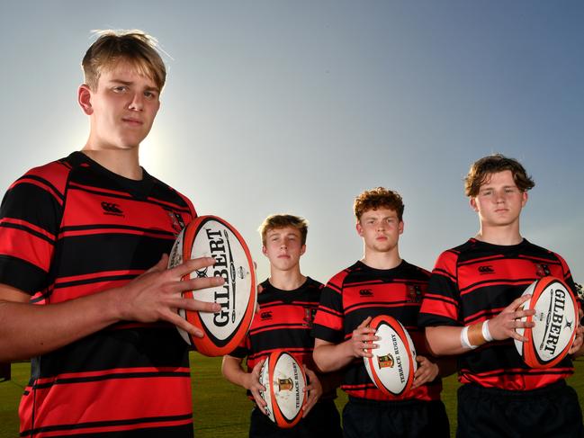 Gregory Terrace rugby players Tom Robinson, Tim Bliss, Jack Butterfield and Hardy Bryant took part in a concussion study in 2022. Picture: John Gass