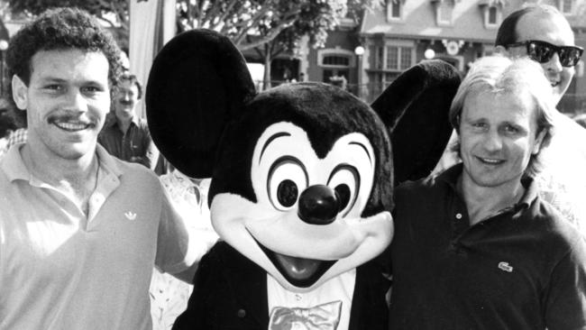 Cliff Lyons (L) and Peter Sterling at Disneyland in California.