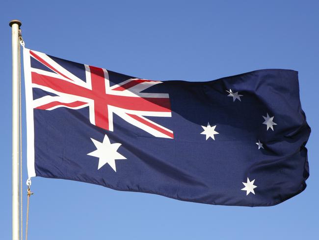 The Australian flag fluttering in the wind