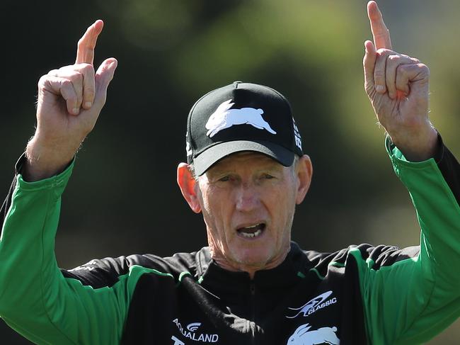 SYDNEY, AUSTRALIA - MARCH 15: Rabbitohs head coach Wayne Bennett looks on during a South Sydney Rabbitohs NRL training session at Redfern Oval on March 15, 2021 in Sydney, Australia. (Photo by Matt King/Getty Images)