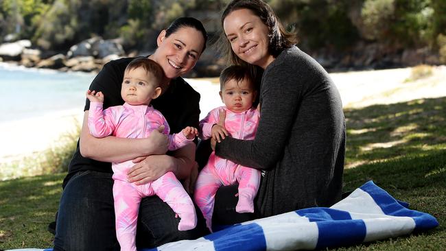 Filmmakers Bianca and Rebekah Biasi with their twin daughters Brooklyn and Bella. They are speaking out about marriage equality and the plebiscite. Picture: Troy Snook