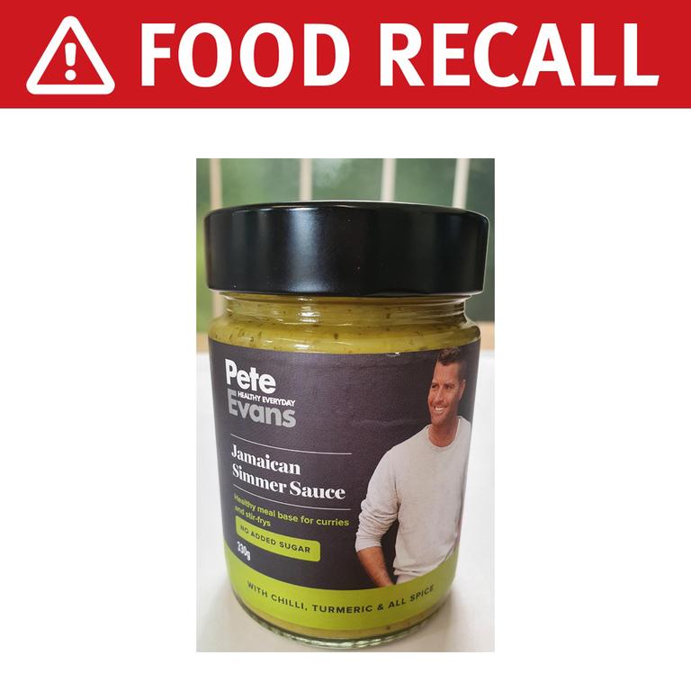 Ozganics Australia Pty Ltd is conducting a recall of Pete Evans Healthy Everyday Jamaican Simmer Sauce 330g. Picture: QLD Health