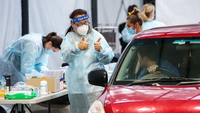 A coronavirus testing site at the Keilor Community Hub. Picture: Ian Currie