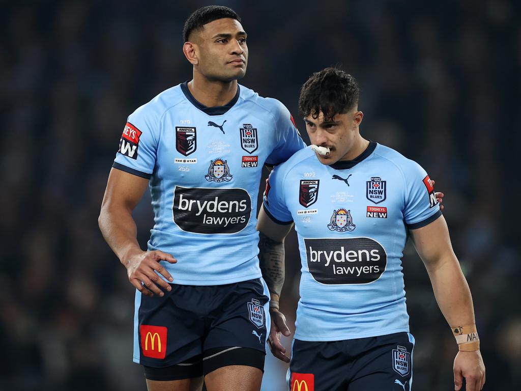 NSW stars Daniel Tupou (L) and Kotoni Staggs have been named in Tonga’s team for the Test against New Zealand. Picture: Cameron Spencer/Getty Images