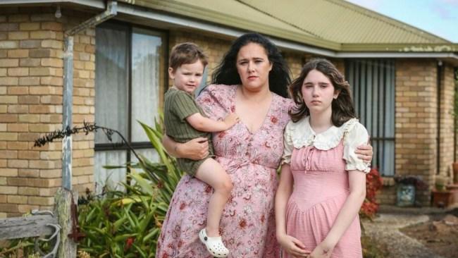 Zoe Somers with her two youngest children. Picture: Courier Mail