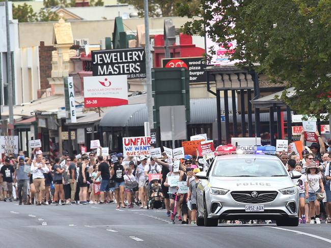 Protest march from Thebarton Theatre to Adelaide High - parents angry over school rezoning. 3 March 2019. (AAP Image/Dean Martin)