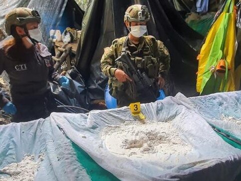 The Colombian Armed Forces seized about 10 tons of cocaine and destroyed two laboratories for the processing of hydrochloride cocaine, in the village of El Decio. Picture: Colombian Army