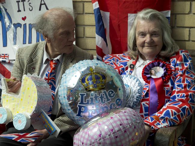 Loyal subjects ... David Jones, left, and Margaret Tyler wait with other royal fans for Kate Duchess of Cambridge to go into the Lindo wing at St Mary's Hospital to give birth to her second child in London. Pic: AP Photo/Alastair Grant