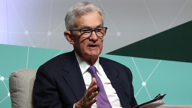 Federal Reserve chair Jerome Powell speaks during the Stanford Business, Government and Society Forum at Stanford University in Stanford, California. Picture: Justin Sullivan/AFP