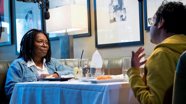 American Indian comedian Hari Kondabalu talks with Whoopi Goldberg for his film The Problem with Apu.