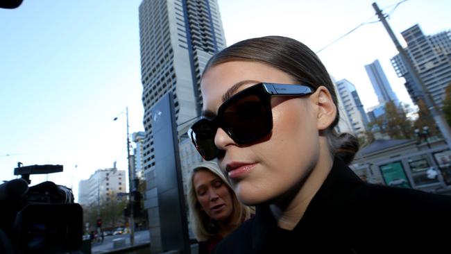 Fraudster Belle Gibson sports her sunnies on her way to a court appearance last year. Picture: David Geraghty