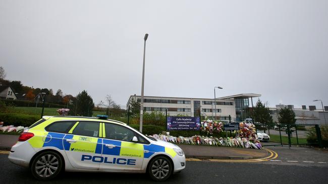 Police outside Cults Academy in Aberdeen where 16-year-old Bailey Gwynne died after being stabbed.