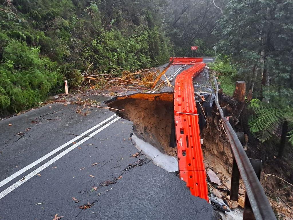 Large section of Megalong Rd that fell away due to a landship on Saturday night.