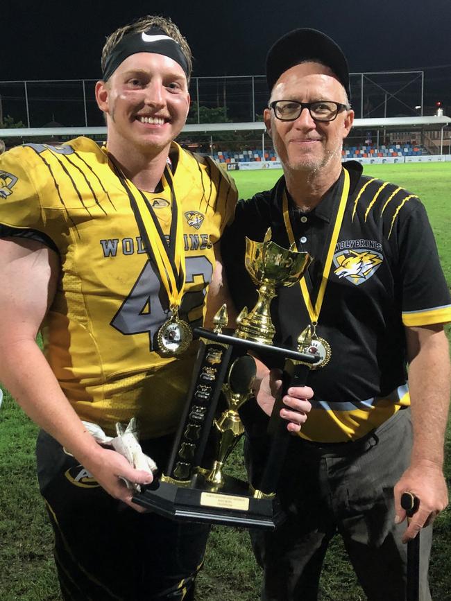 MVP Jacob Borich with his dad and coach Matthew Borich. Picture: Pam McKay