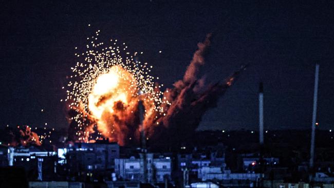 A ball of fire and smoke rise above buildings during an Israeli strike on Rafah in the southern Gaza Strip. Picture: Said Khatib/AFP