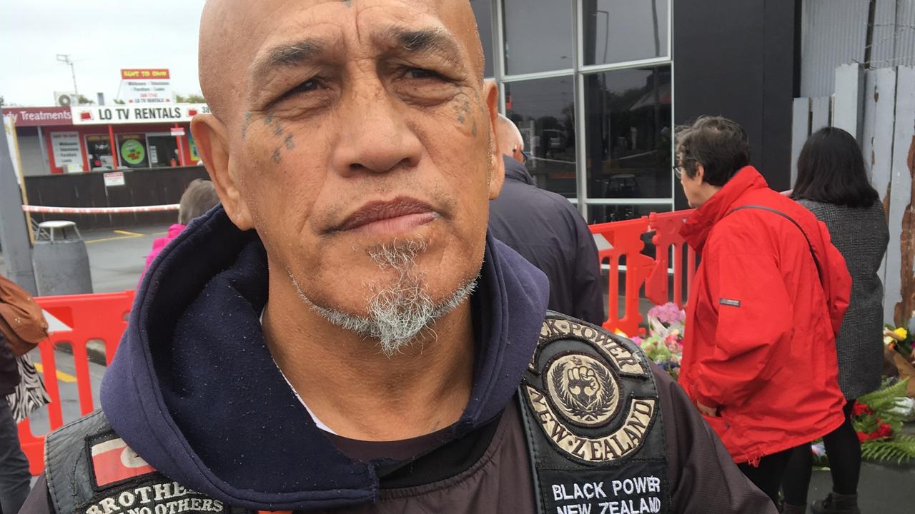 Members of New Zealand's notorious Black Power gang performed a haka as a sign of respect for the victims of the horrific mosque attacks. Picture: Charles Miranda