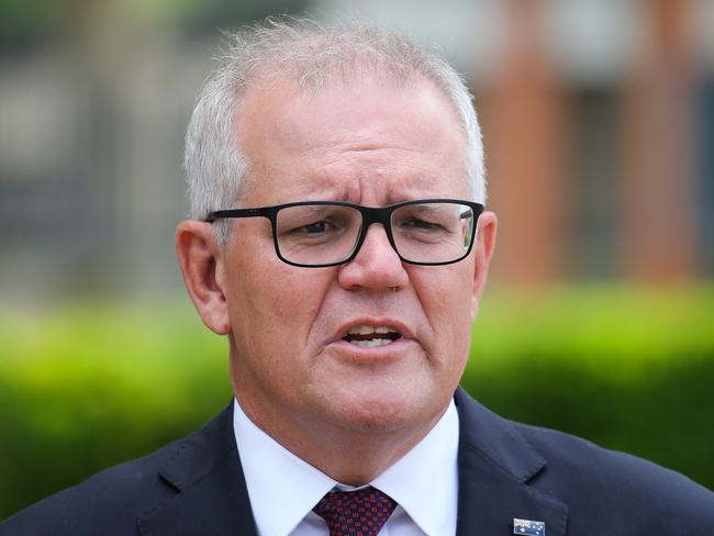 SYDNEY, AUSTRALIA - NewsWire Photos, FEBRUARY 06 2022: Prime Minister Scott Morrison addresses the media in a press conference after the I4Give Special Service at The Kingâs School Chapel, North Parramatta, in Sydney. Picture Gaye Gerard / NCA Newswire.