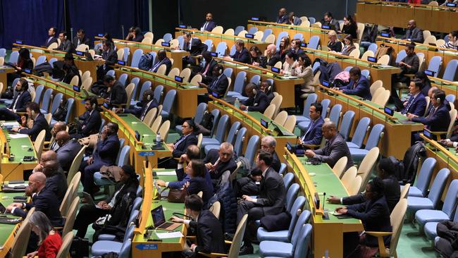 Members of the UN General Assembly meet for an emergency session on the Israel-Hamas war in December, 2023. Picture: Getty Images via AFP