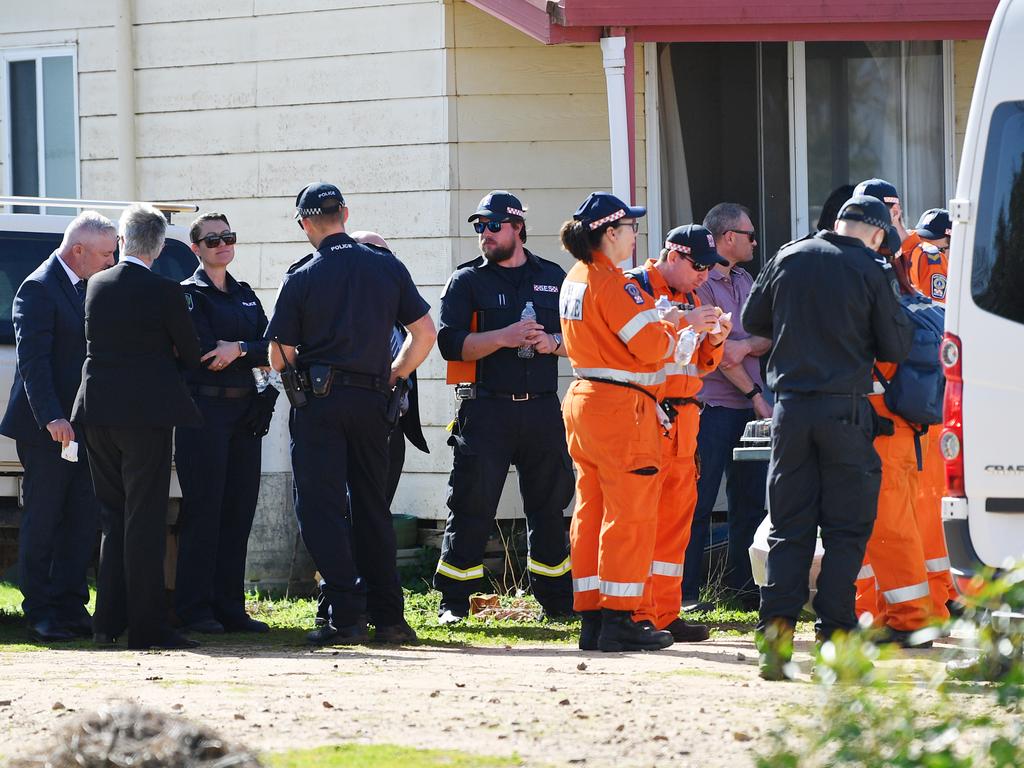 Major Crime and SES personnel searched a property in Pinkerton Plains, north of Adelaide, on May 7 last year in relation to Mr Purse’s murder. Picture: AAP Image/David Mariuz