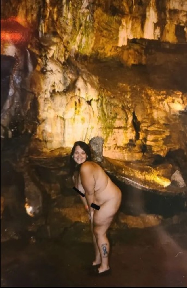 A naked Chelsey Fay Ostrander turns up the heat in the chilly cavern. Picture: Chelsey Fay Ostrander