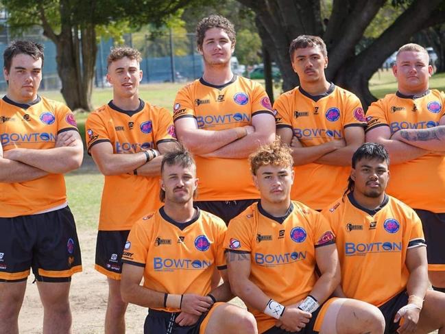 CQ Bushrangers under-19 side: Tristan Sainsbury (back left), Jack Briskey, Mark Reedman, Jaffahl Skillington, Clem Lees, Joshua Groenewald (front left), Manaia Hauiti, Tikaimoa Kaono. Picture: Supplied.