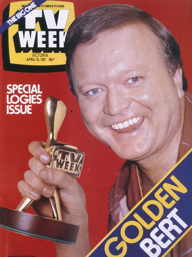 TV Week Magazine cover for the Logie Awards in 1981 showing Gold Logie winner Bert Newton. Picture: Channel 9