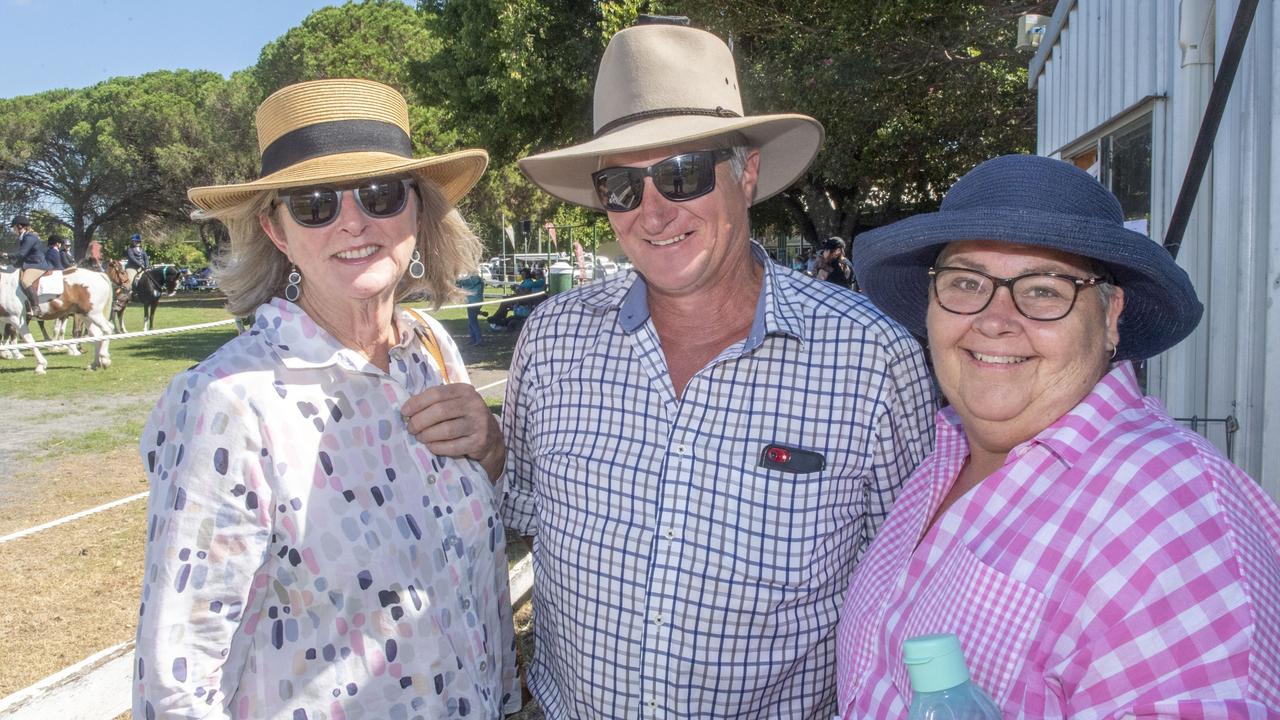 Ros Cameron with Trevor and Carolyn Kohler. Darling Downs Heavy Horse Festival at Allora Showgrounds. Picture: Nev Madsen.