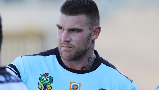 Josh Dugan wasn’t taking any crap at Sharks training. (David Swift)