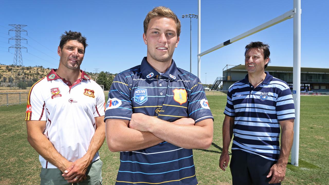 City Country Rugby League launch at McDonald Park in Wagga Wagga. Country coach Trent Barrett, NSW Blues coach Laurie Daley and City fullback Matt Moylan in attendance for the launch.