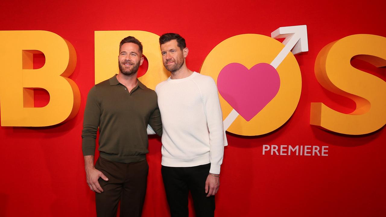 Macfarlane (left) and Eichner at the Sydney premiere of Bros this week. Picture: Lisa Maree Williams/Getty