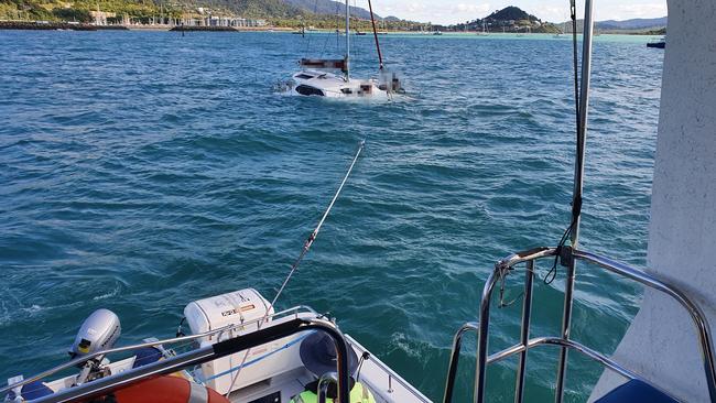 VMR Skipper Ken Bryce assisted a sinking catamaran on May 30. The crew began to tow the catamaran in but the vessel ultimately sunk and was salvaged the next day. Picture: Facebook