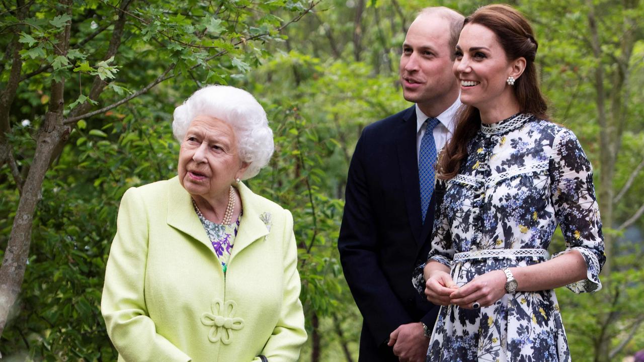 Catherine, Duchess of Cambridge shows Queen Elizabeth II and Prince William, Duke of Cambridge, around the 'Back to Nature Garden' garden, that she designed along with Andree Davies and Adam White, during their visit to the 2019 RHS Chelsea Flower Show in London. Picture: Geoff Pugh/Pool/AFP