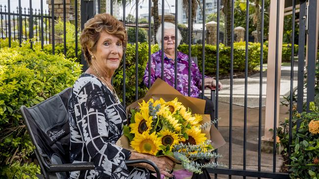 Jan Sugg will be visiting her mother Beryl Wilesmith, 95, at Opal Kirra Beach Aged Care, through the gate on Mother's Day. Picture: Jerad Williams