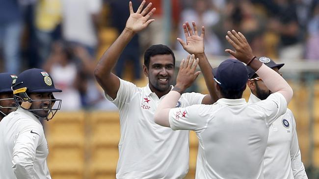 Ravi Ashwin celebrates an Aussie wicket.