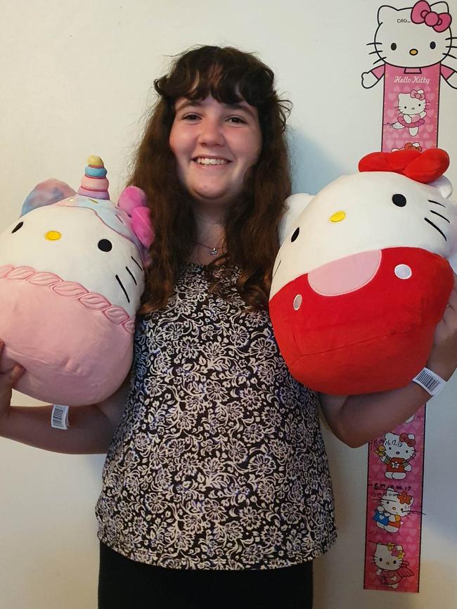 Kara Hanan's daughter with her brand-new Squishmallows. Picture: Supplied