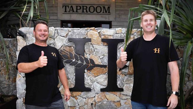 Winner of Australia’s best job Jack Brew (right) and head brewer at Heads of Noosa, Lance Masterton. Picture: Patrick Woods.