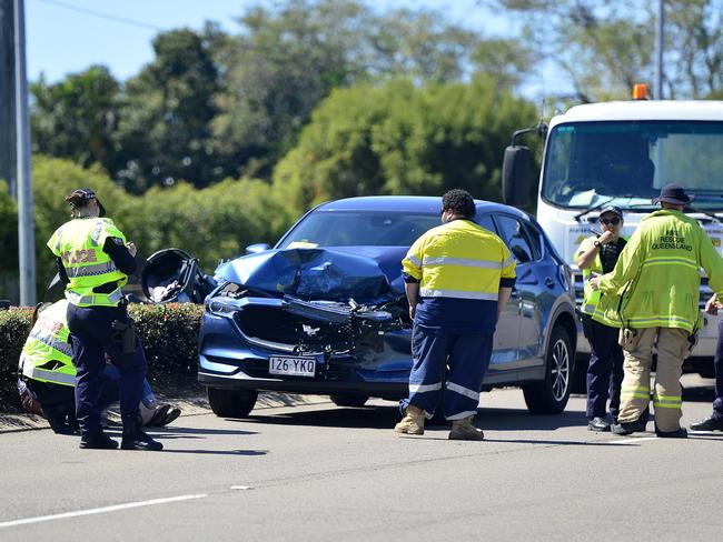 A multi-vehicle lane has forced emergency services to close a lane of traffic on Woolcock Street. PICTURE: MATT TAYLOR.