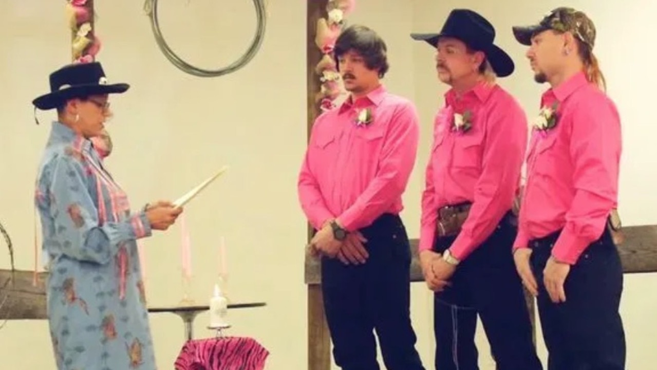 Travis Maldonado, Joe Exotic and John Finlay's wedding. Picture: Netflix